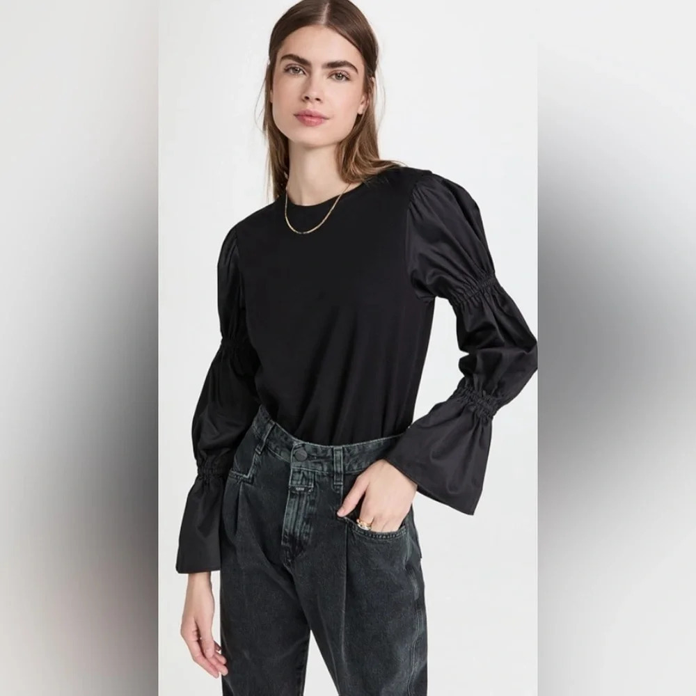 Something Navy | Cinched Bell Sleeve Top XXS Black